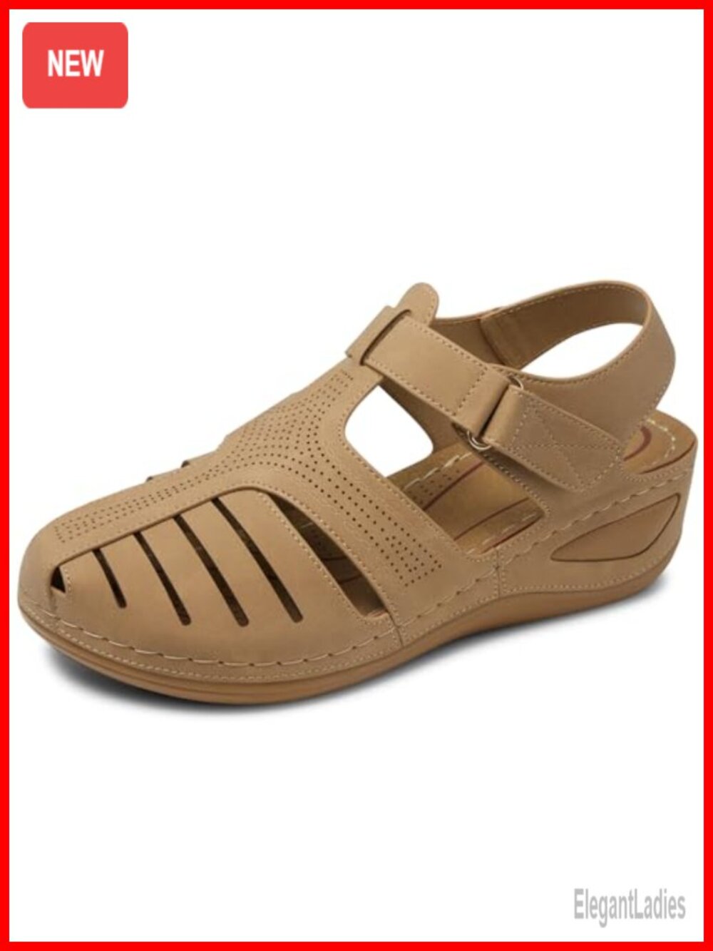 Women's Closed Toe Wedge Sandals PU Leather Ankle Strap Platform